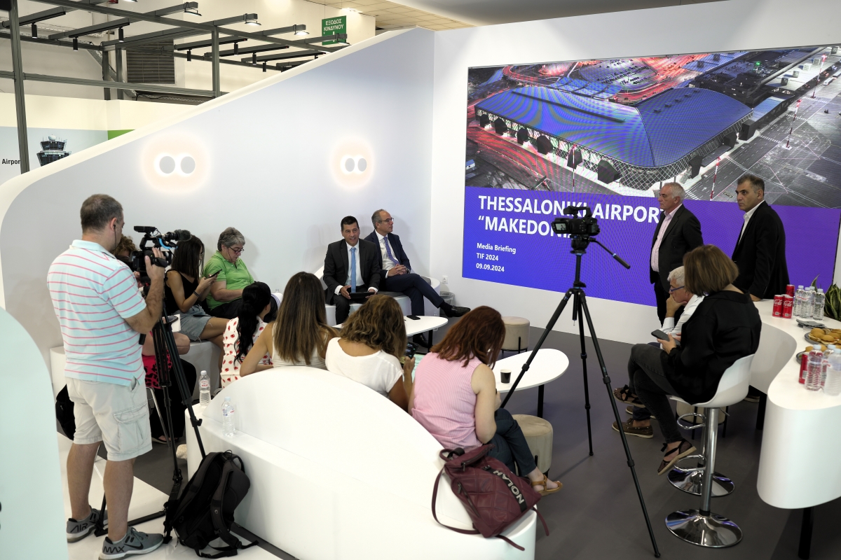 A snapshot from the press conference with local Media at the Fraport Greece stand at the 88th Thessaloniki International Fair